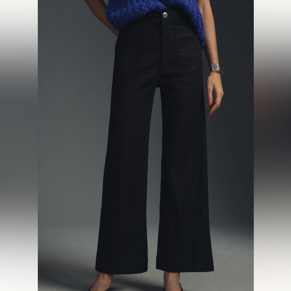 Anthropologie COLETTE Cropped Wide-Leg Linen Pants Maeve NEW 27 Black - Picture 1 of 12